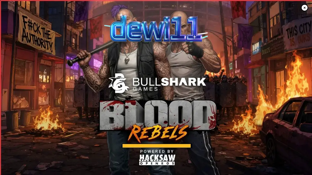Tampilan visual slot Blood Rebels dengan tema urban dan simbol senjata